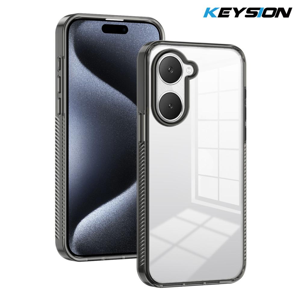 KEYSION Transparent Phone Case for VIVO Y03 Y03t Soft TPU+PC Anti-slip HD Clear Shockproof Phone Back Cover for VIVO Y18 Y28s 5G