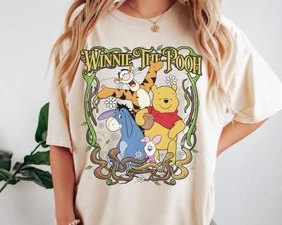 Winnie The Pooh Retro Characters Shirt, Hundred Acre Wood Floral Frame Tee