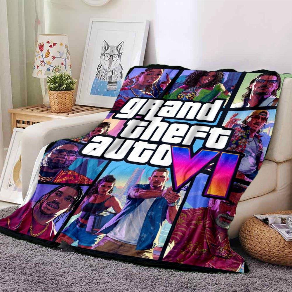 1 шт. Мягкое фланелевое одеяло Grand Theft Auto с дизайнерским принтом. Уютное одеяло для всех сезонов, идеально подходит для дивана, кровати, офиса
