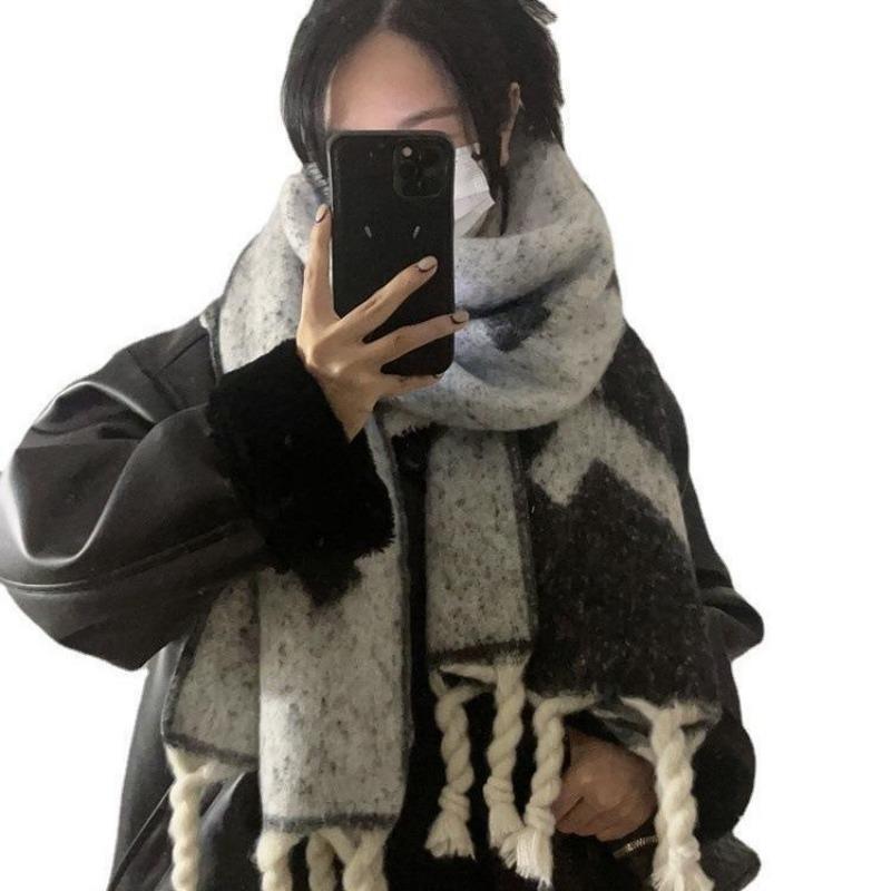 F Word New Mohair Braided Scarf Women's Winter Shawl Thickened High-end Warm Plush Scarf