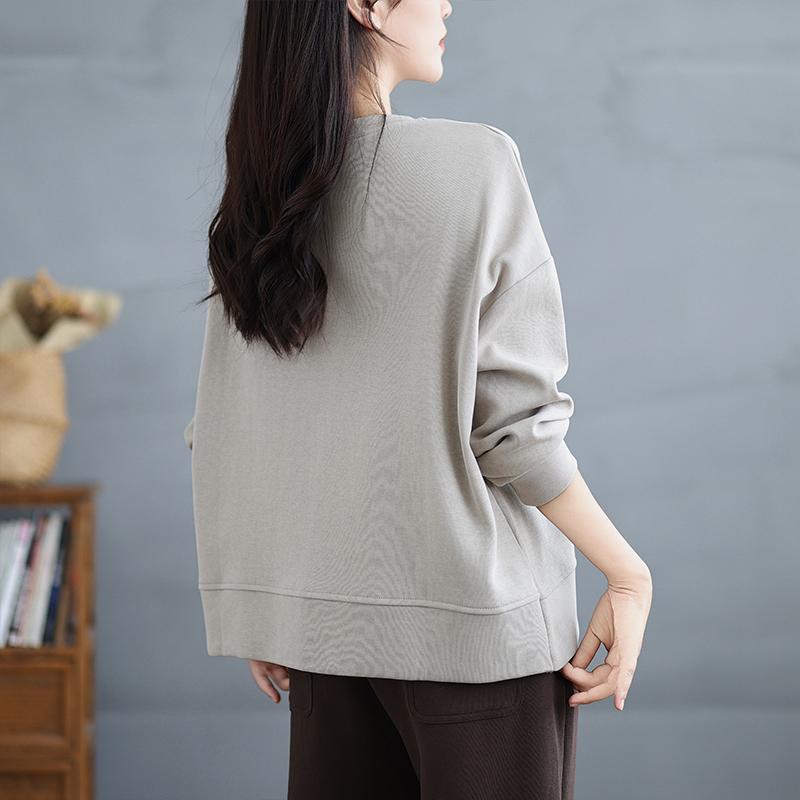 Dimanaf 2025 Новая весна Женская свободная повседневная футболка с длинным рукавом и круглым вырезом, базовые топы с пуговицами, новый пуловер