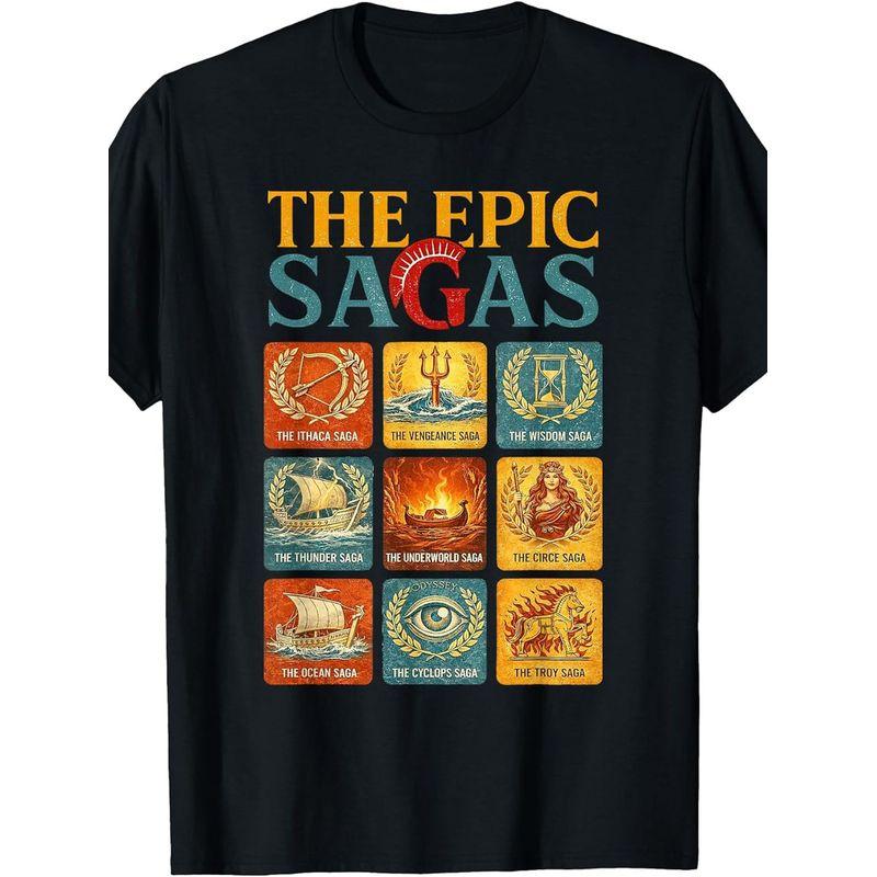 Винтажная футболка The Epic Saga Ithaca Odysseus Мудрость Грома Смешная с круглым вырезом и стильным принтом Повседневная и удобная одежда для путешествий для
