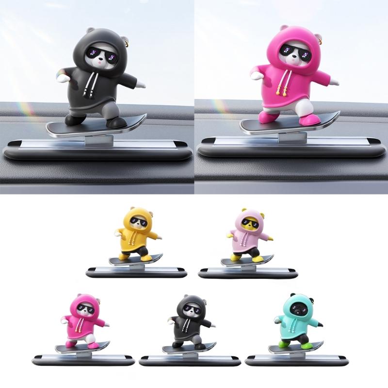Car Interior Decorations Cute Dashboard Ornament Cartoon Skateboarding Bear Decor Car Interior Accessory Gift for Friend
