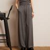 Women's High Waist Wide Leg Cashmere Pants - Floor-Length, Elastic Waist, Urban Fall/Winter Style