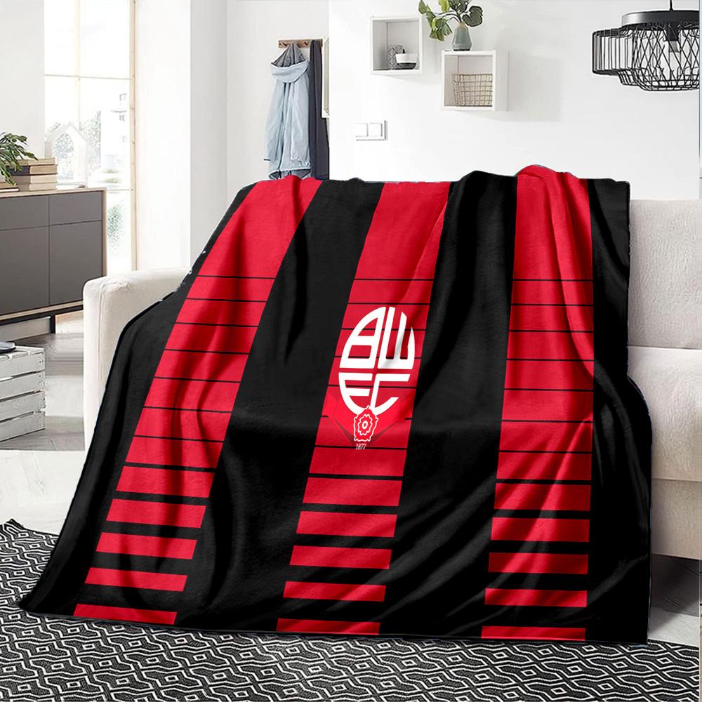 Bolton Wanderers Crest Design Flannel Blanket, Soft Polyester, Modern Design, All-Season for Camping, Travel, Gifts for holidays or birthdays