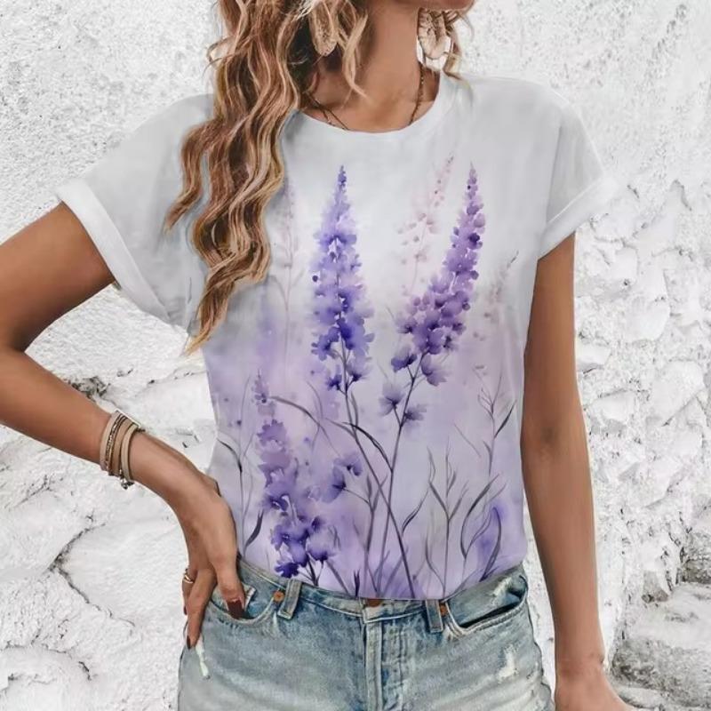 Элегантная женская футболка с художественным цветочным узором, модная футболка с 3D-печатью, популярная женская футболка с короткими рукавами Ummer Leisure