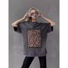 Cotton Washed T Shirt Women Fashion Leopard Prints Loose O Neck Oversized Short Sleeve Y2k