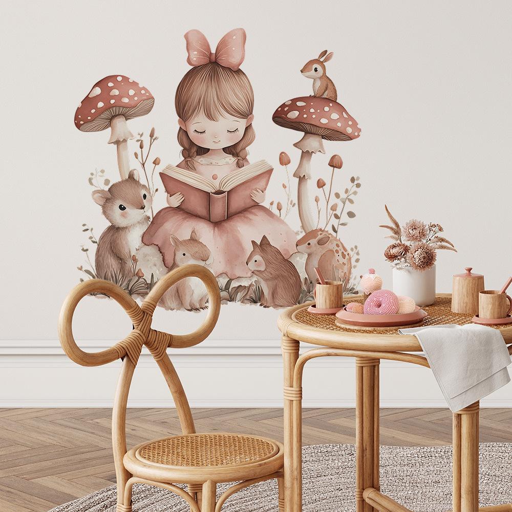 Читающая маленькая девочка Спальня Гостиная Домашний фон Наклейки для стен Декор Съемная Домашняя Художественная Наклейка