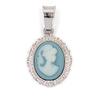 [R3888] - Silver Blue 'Camee' Silver Pendant (rhodium) - 15x12mm