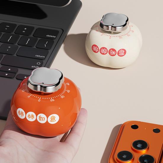 Persimmon Shape Mechanical Kitchen Timer with Magnetic Back Cute Cooking Reminder for Baking Boiling 60-Minute Countdown Loud Ringing Timer