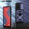 KEYSION Shockproof Case for Redmi A5 4G Silicone+PC Slide Camera Lens Protection Ring Stand Phone Back Cover for Xiaomi POCO C71