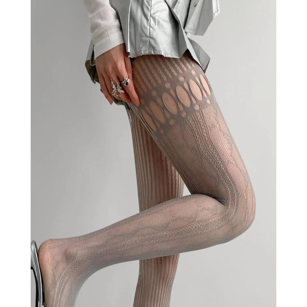 Женские сексуальные кружевные сетчатые чулки Лолита с вырезами, однотонные колготки, женские необычные колготки с открытой кожей, тонкие чулки для тела Y2k