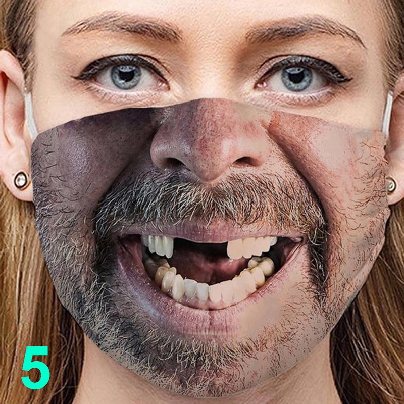 Unisex 3D Funny Face Printed Masks Windproof Adjustable Mouth Mask Halloween