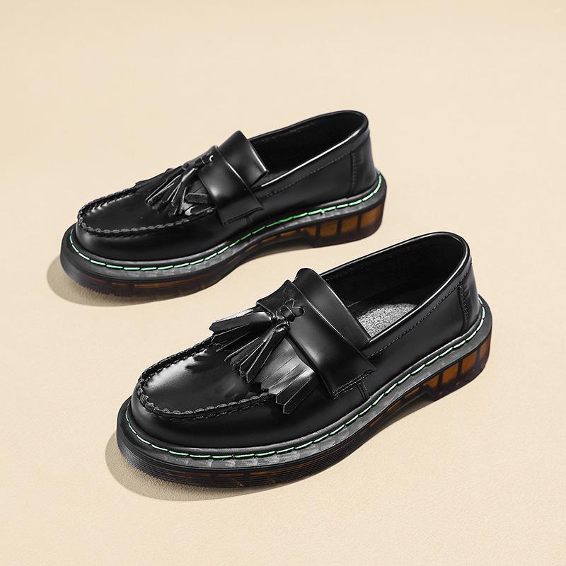 Женские универсальные кожаные лоферы и низкие ботинки Мартина с круглым носком - повседневный британский стиль