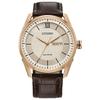 Классические часы Eco-Drive 3 стрелки День и Дата Коричневый кожаный ремешок Розовое золото Мужские