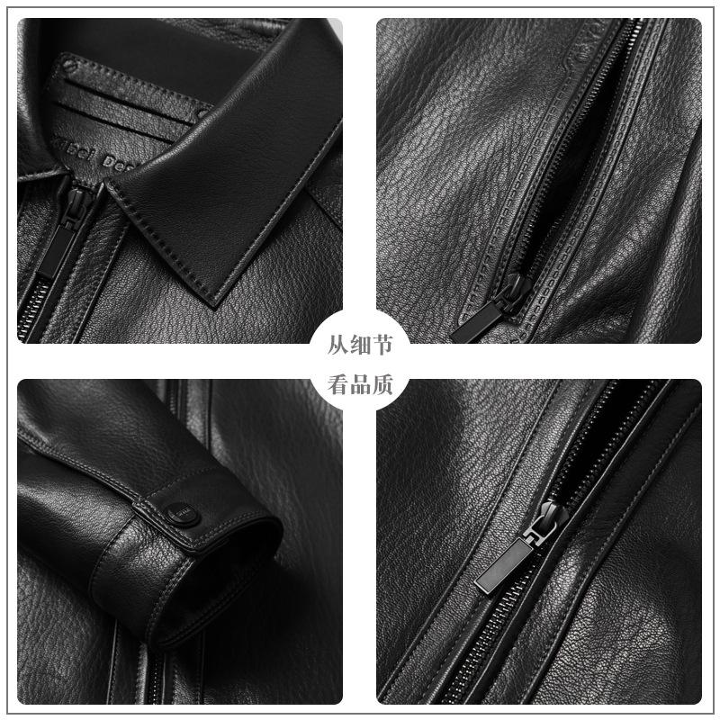 Lapel Leather Jacket Men's Goatskin Men's Coat Popular Single Leather Jacket High Sense