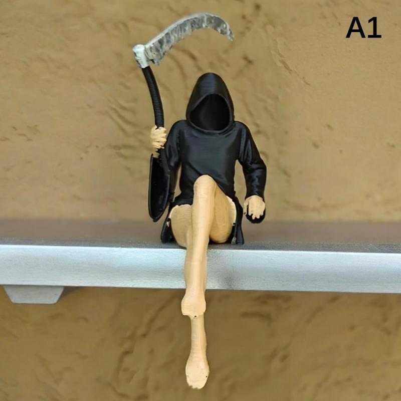 Gothic Death Sisters Figure Grim Reaper Bookshelf Sculpture 3D Printed Spooky Statues Holding Sickle Desktop Ornaments Halloween