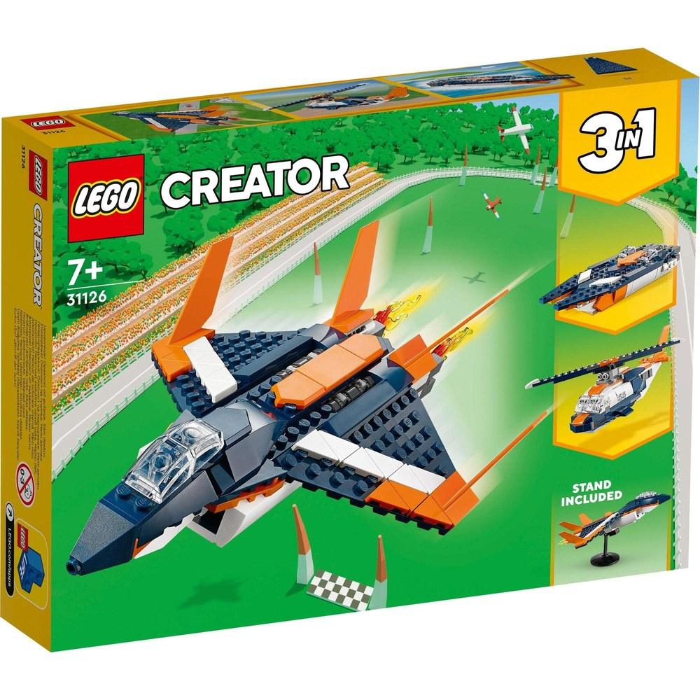 Конструктор LEGO Creator Expert Сверхзвуковой самолет 31126 Игровой набор с транспортным средством, машиной, минифигуркой. Подарок на день рождения для мальчиков и девочек 7-9 лет, маленьких детей