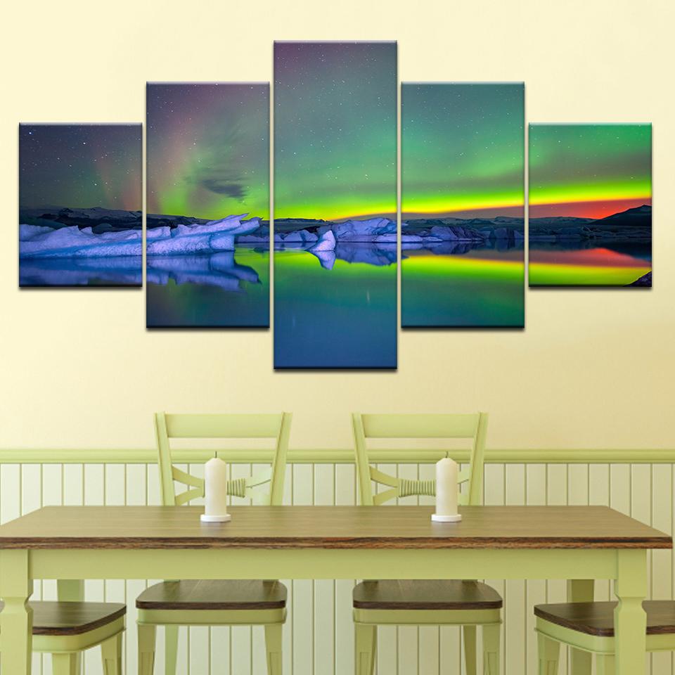 5 Panel Northern Light Canvas Wallpapers modern Modular Poster art Canvas painting for Living Room Home Decor