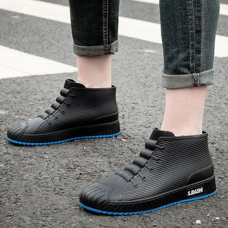 Мужская обувь из ПВХ, износостойкая, водонепроницаемая и нескользящая, мужские резиновые сапоги, дождливый день, без шнуровки, галоши для города, широкие носки, новые