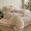 Мерцающий Романтический Хлопковый Фланелевый Жаккардовый Комплект Постельного Белья из 4 Предметов с Краями из Мерсеризованной Пряжи