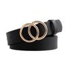 Double Ring Circle Design Women Leather Belt Simple Design Solid Color Girls Adjustable Waist Strap