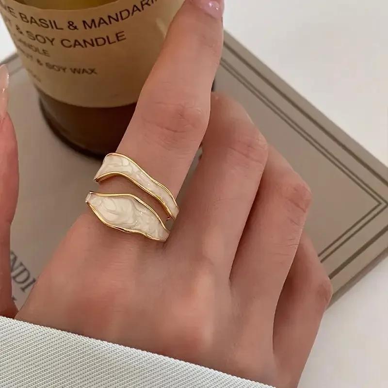 Новые модные эмалевые двойные открытые кольца с каплями масла для женщин и девушек, роскошное нерегулярное регулируемое кольцо на палец, свадебные украшения, подарок