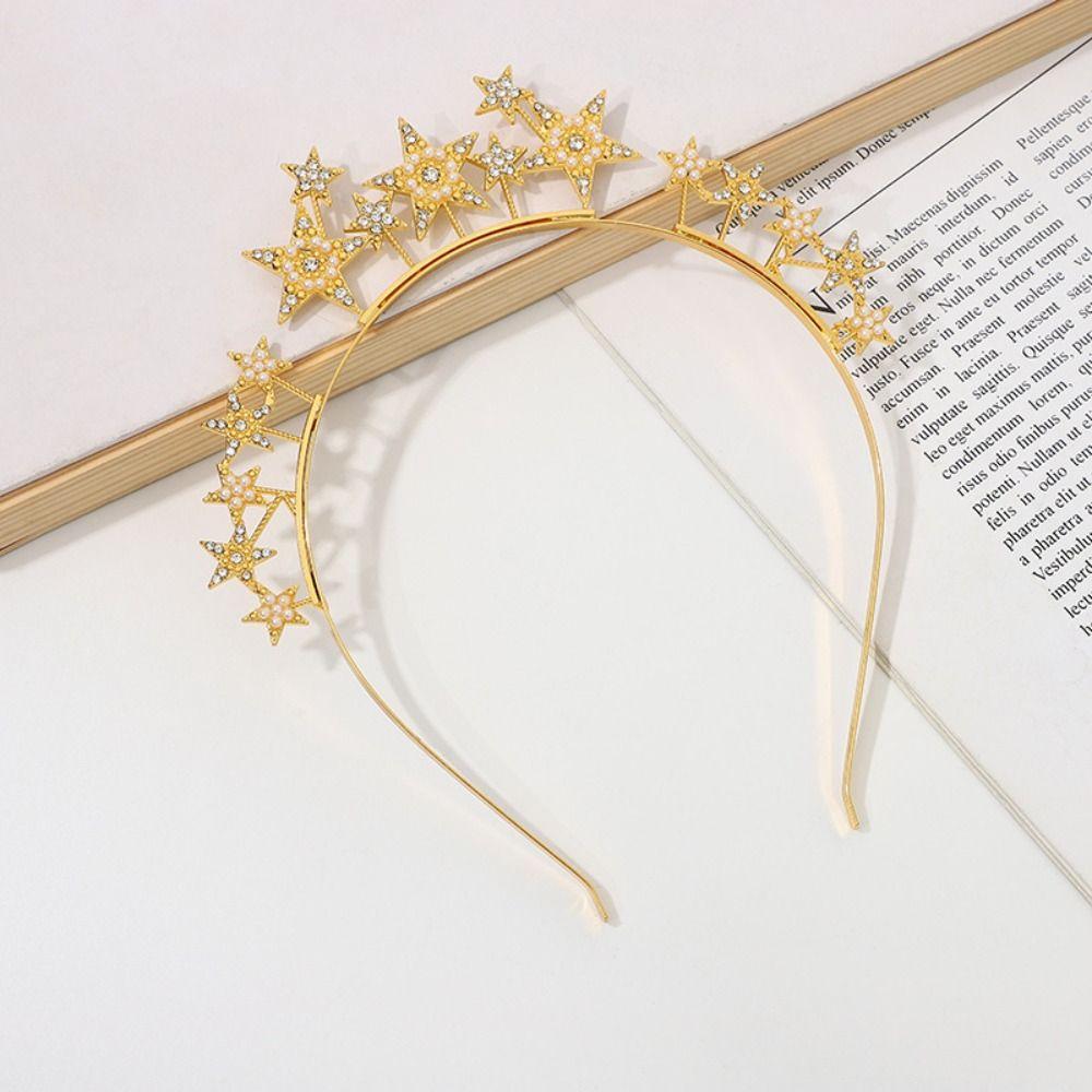 Silver Star Hair Hoop Metal Baroque Hairbands Trendy Glory Crown Head Jewelry