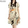 Women Casual O-neck Summer Loose Short Sleeve Print Dress
