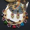 Heavy Industry Vintage Medieval Jewelry Color Cut Gemstone Short Necklace Earrings Light Luxury Elegant Versatile Set