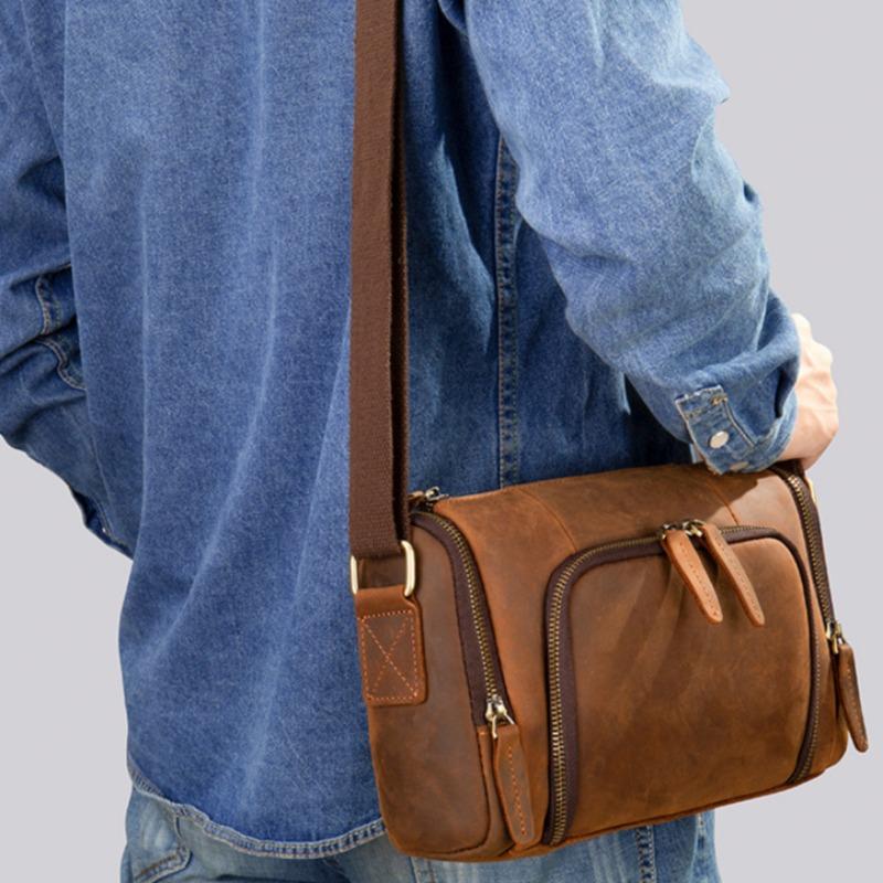 Мужская сумка Crazy Horse Leather из натуральной кожи, пропитанной маслом, через плечо, большая вместимость, модная трендовая косая сумка на плечо