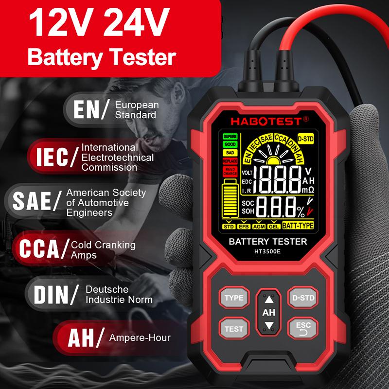 HT3500E 12V 24V Battery Tester Color Screen Car Lithium Battery Test Lead Acid Battery Analyzer Internal Resistance Tester