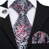 Hi-Tie Fashion Mens Wine-Red Paisley Necktie Hanky Cufflinks for Business Wedding