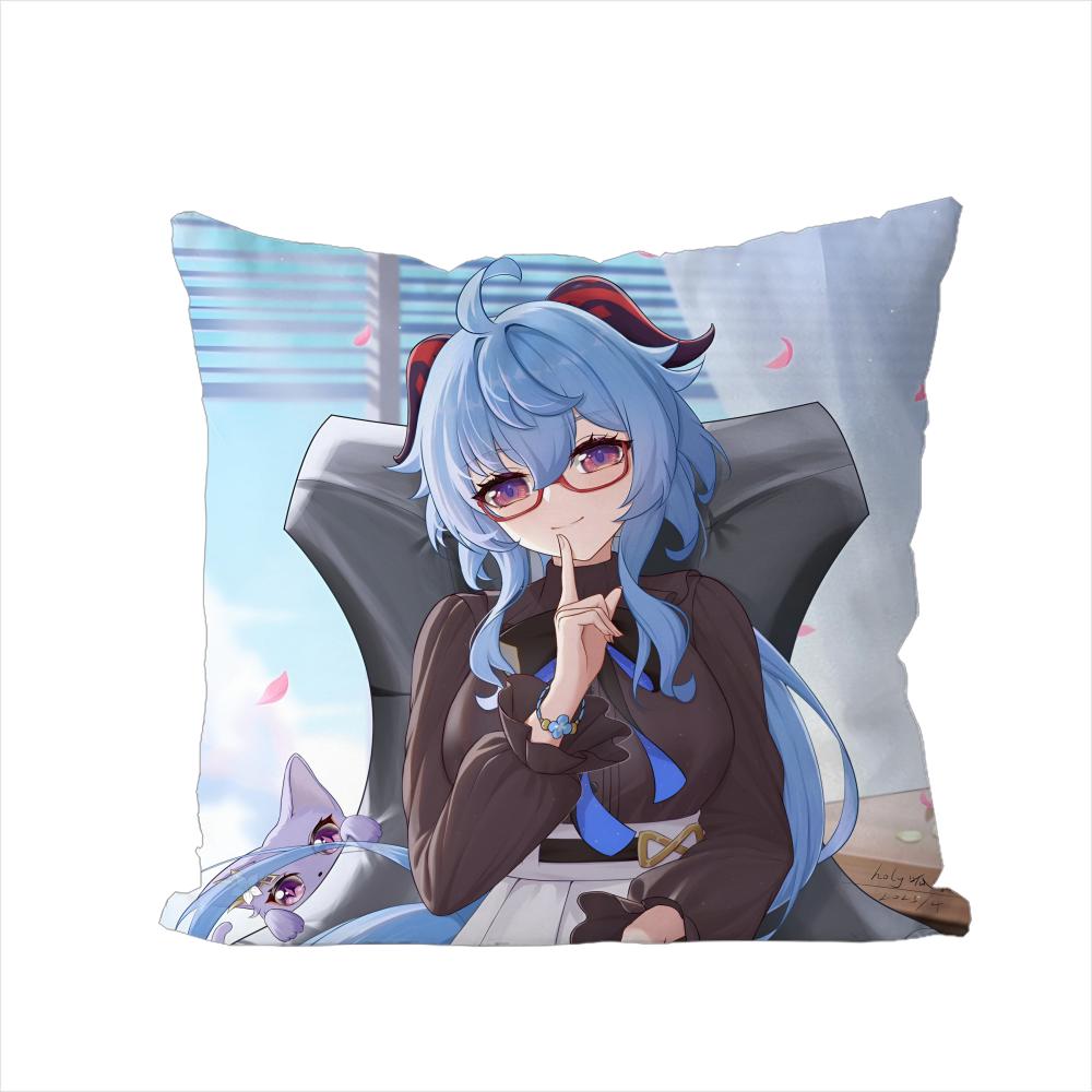 Ganyu Genshin Impact Pillow Case For Car Sofa Decorative Home Doublesided Print Plush Square Throw Pillow Cushion Cover
