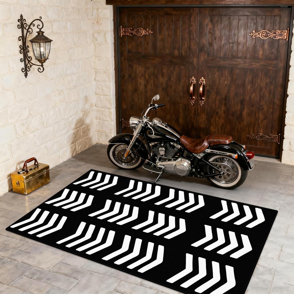 American Style Home Garage Carpet Black White Striped Decoration Easy Clean Rug Living Room Bedroom Washable Floor Mat Non-slip