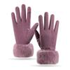 Warm Winter Womens Fleece-Lined Touchscreen Gloves With Thickened Cuff Windproof Design Cycling Outdoor Use