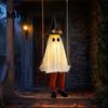 Motion Activated Ghost Display Halloween Hanging Swing Decoration, Light Up Large Swinging with Outdoor Yard Ornaments Witch Hat And Striped Legs for