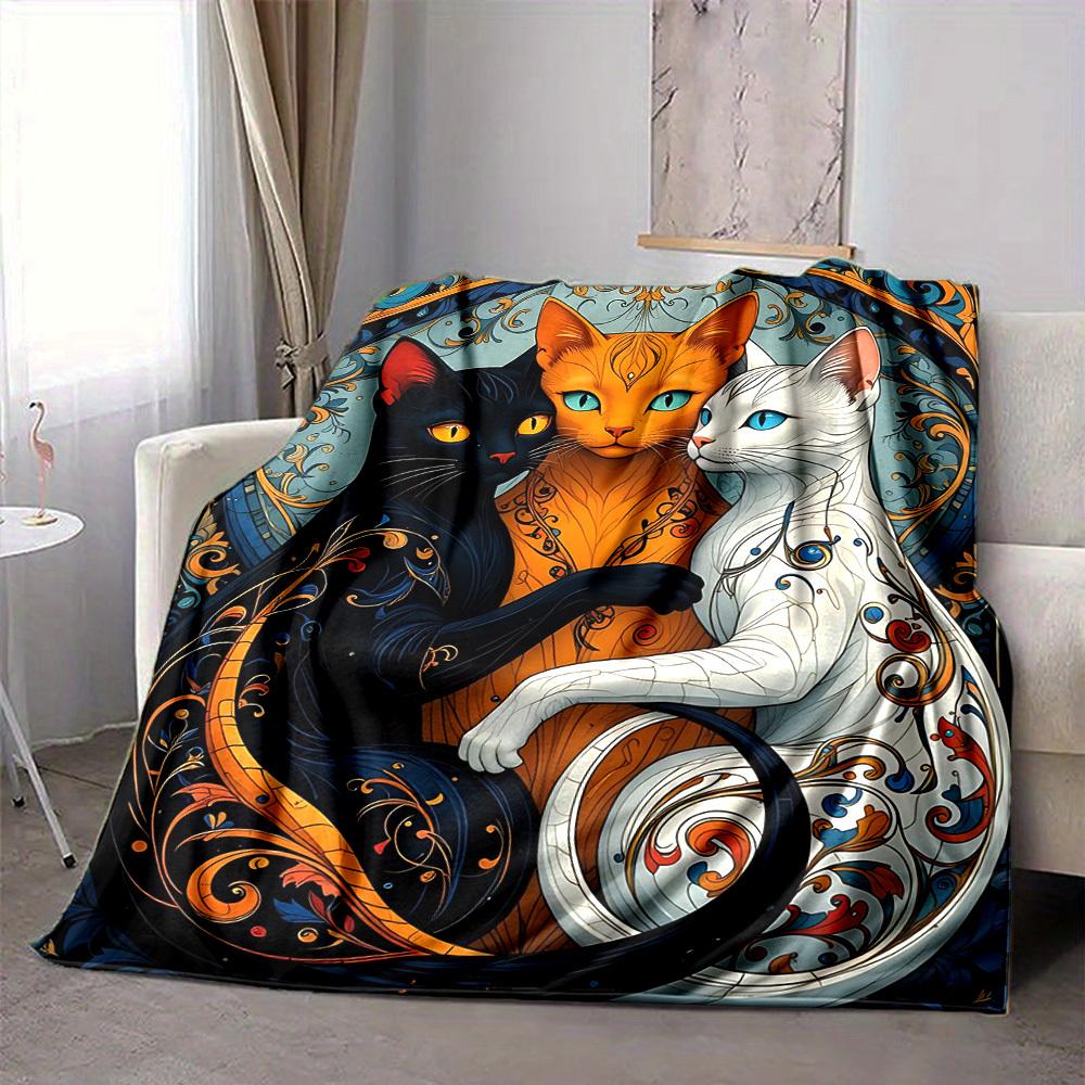 1pc Cat Artwork Blanket Lightweight Flannel Blanket Throw Blanket For Sofa, Bed, Travel, Camping yy2509026216