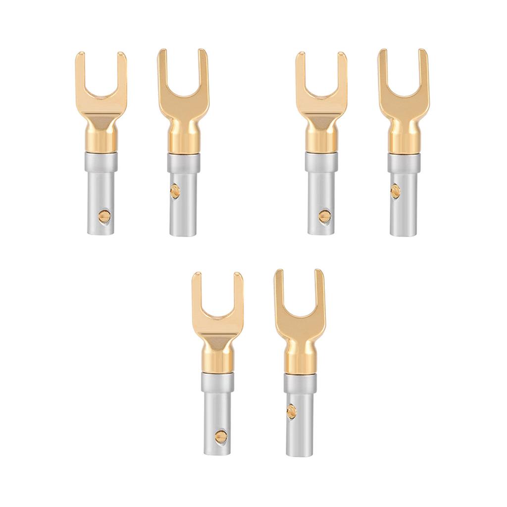 6 Pcs Gold Plated 4mm Banana U Fork Y Spade Plug Speaker Wire Connector Screw Type Solder Free