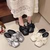 Shoes for Women Sexy with Bow Flat Woman Mules Slippers Silver Sandals Waterproof Small Size Chic and Elegant Non Slip 39 Slides