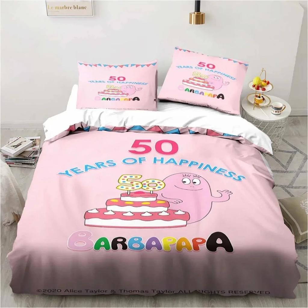 3D Мультяшный Постельный Комплект B-Барбапапа Набор Пододеяльника с Наволочками Мягкий Приятный к Коже Односпальный Кинг-сайз Для Детей Подарок на День Рождения
