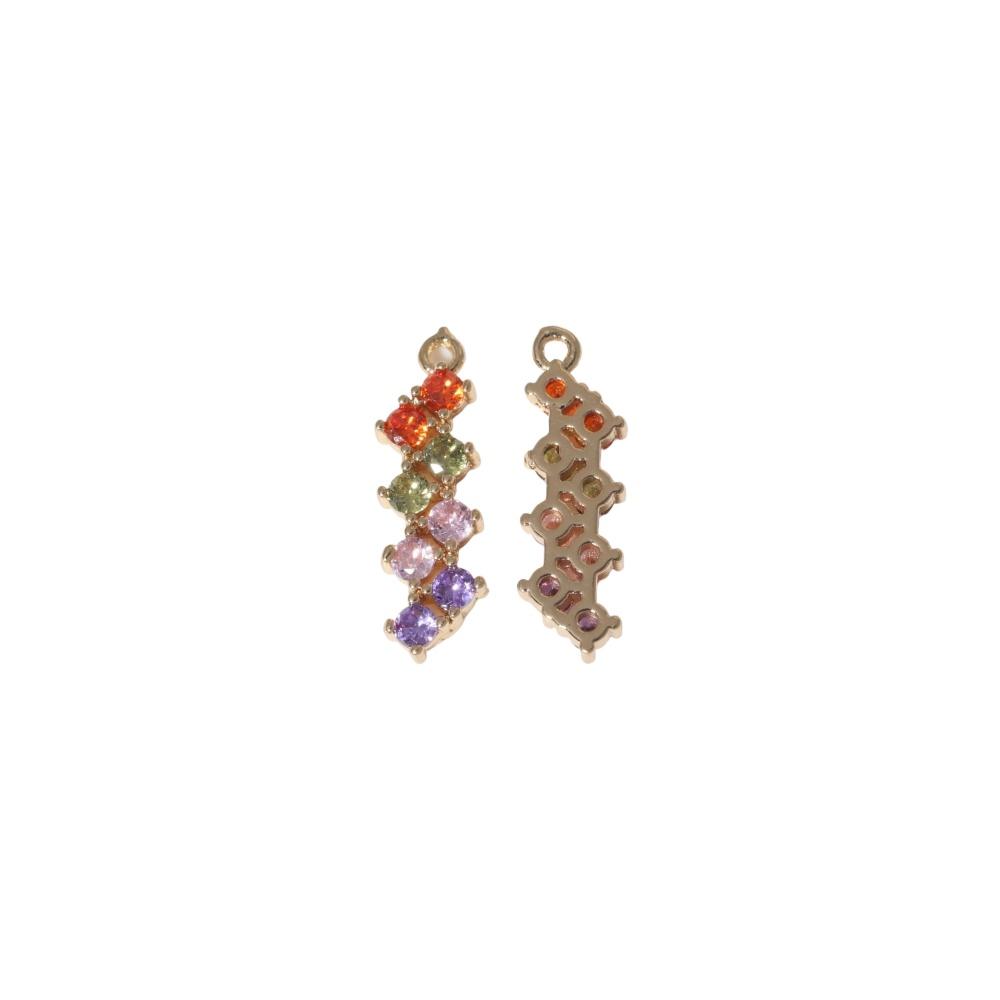 Multicolor Rainbow Round Zirconia Bar Copper Charms, Golden Plated Bright Pendants for DIY Earring Necklace Craft Making