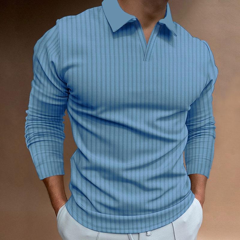 Men S V Neck Long Sleeve Polo Shirt Casual Stretch Basic Top