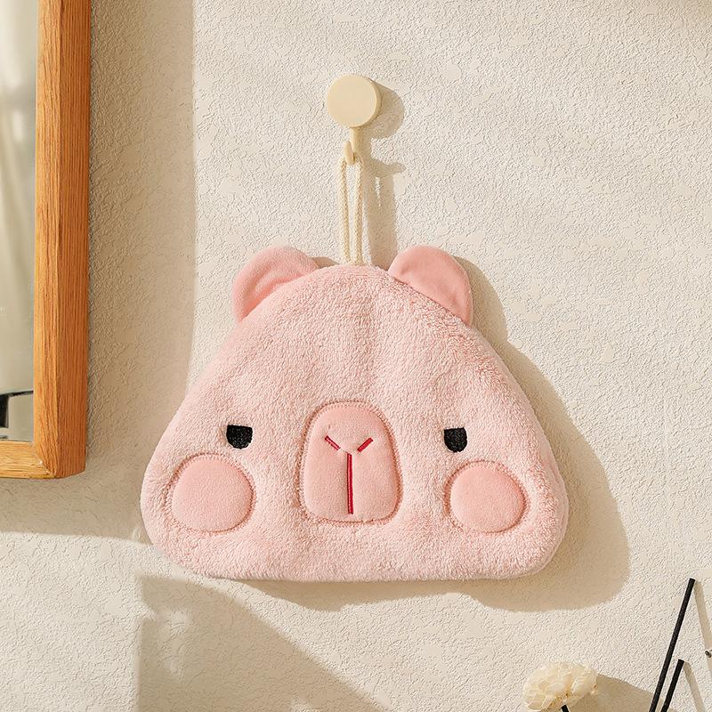 Круглое полотенце для рук из кораллового вельвета «Капибара», Кухонное подвесное двухстороннее впитывающее и быстросохнущее квадратное полотенце