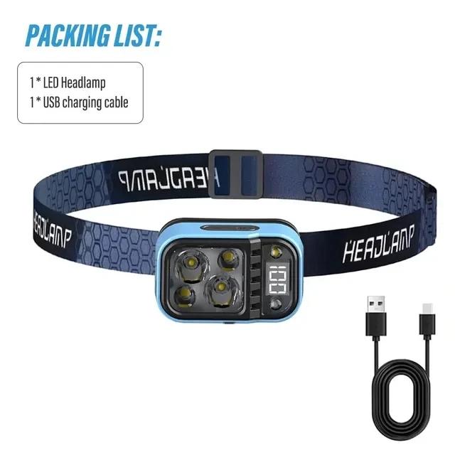 Multifunctional COB LED Sensor Headlamp Built-in Battery USB Rechargeable Fishing Headlight Outdoor Camping Emergency Head Lamp