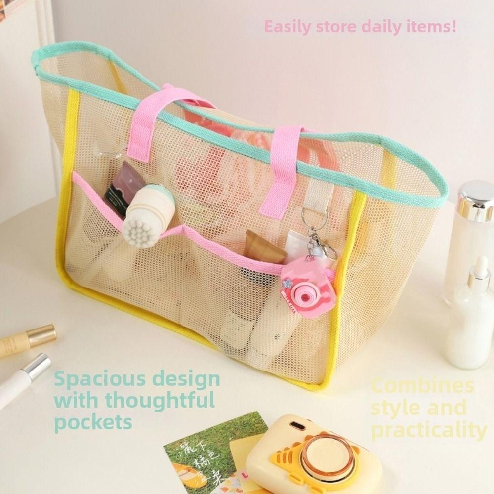 Breathable Shower Tote Bag Foldable Beach Storage Bag Durable Mesh Beach Bag Outdoor Activities