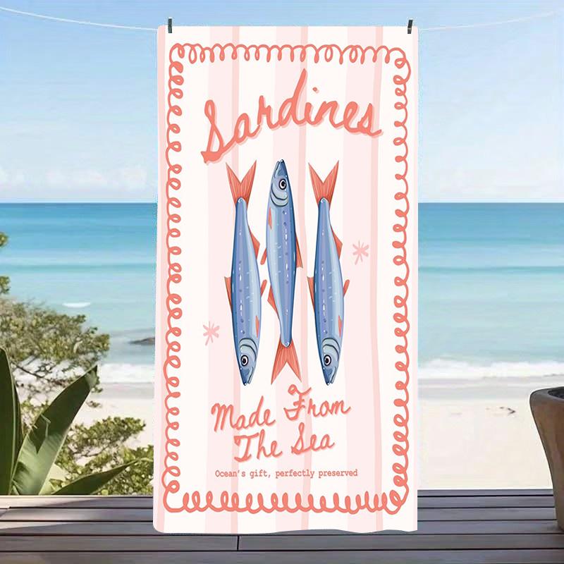 Retro Vintage Sardine Microfiber Beach Towel Oversized Extra Large Sand Free Pool Towels Quick Dry Super Absorbent Swim Blanket