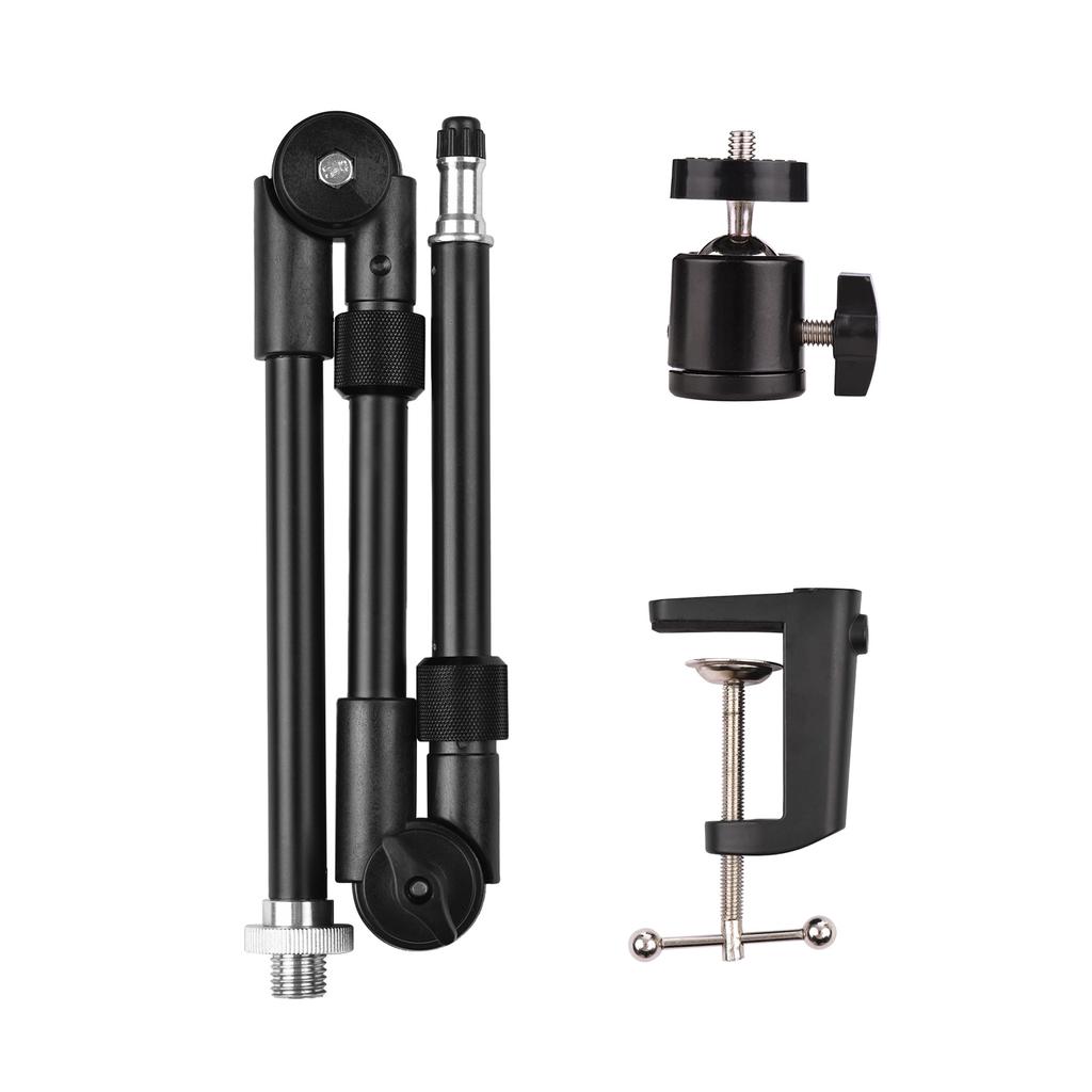 Flexible Foldable Desk Mount Stand Metal Bracket with 1/4 Inch Screw Ballhead Adapter 3kg Load Capacity for Fill Li