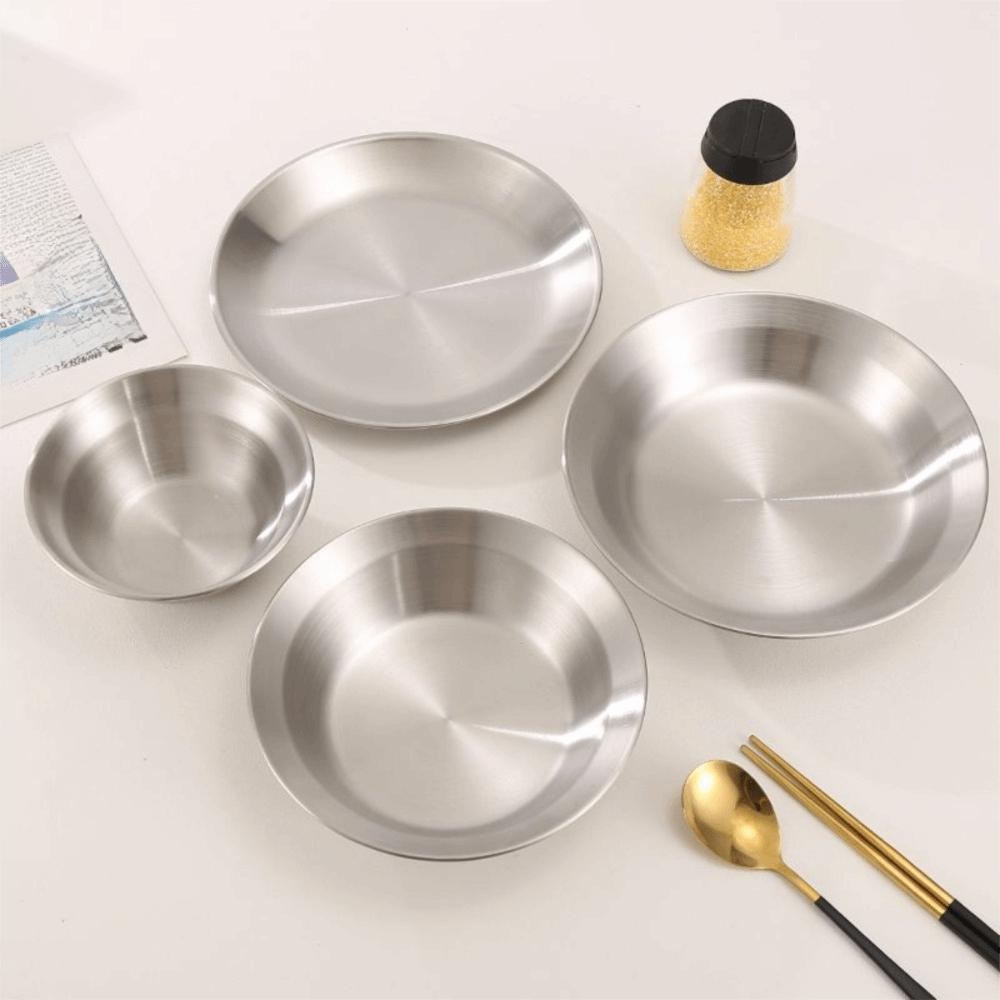 4PCS/SET Stainless Steel Outdoor Dining Plate Bowl Straw Hat Design Dessert Plate Easy To Clean