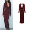 Fall and Winter New Women's Clothing Fashion Fashion Backless Slim Fit Elegant Ruched Decorative Length Dress 1131853